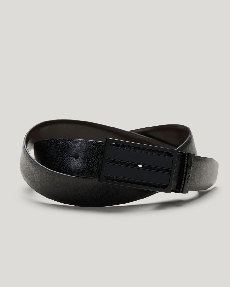 Pebble Grain Leather Dress Belt With Shield Buckle